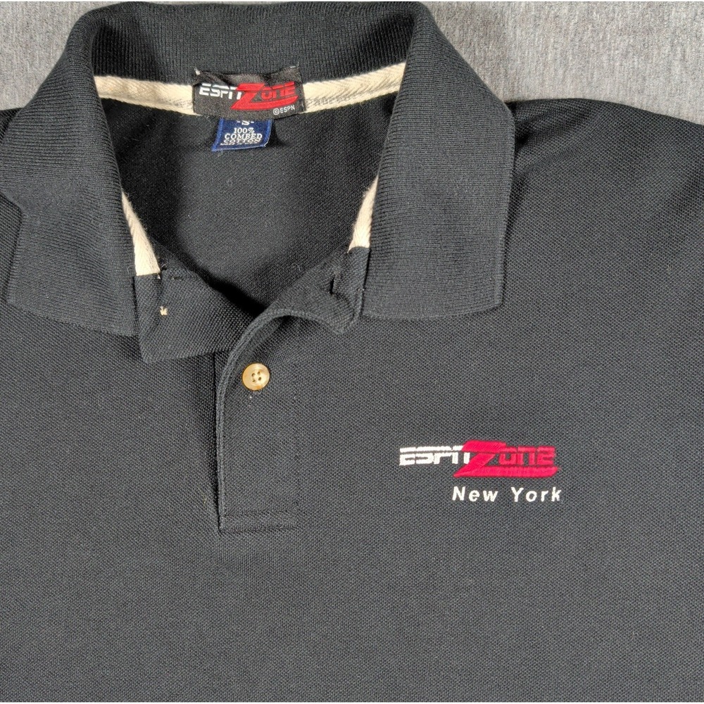 Vintage 90s ESPN Sports Zone New York Mens Polo Shirt Size S MADE IN USA Black